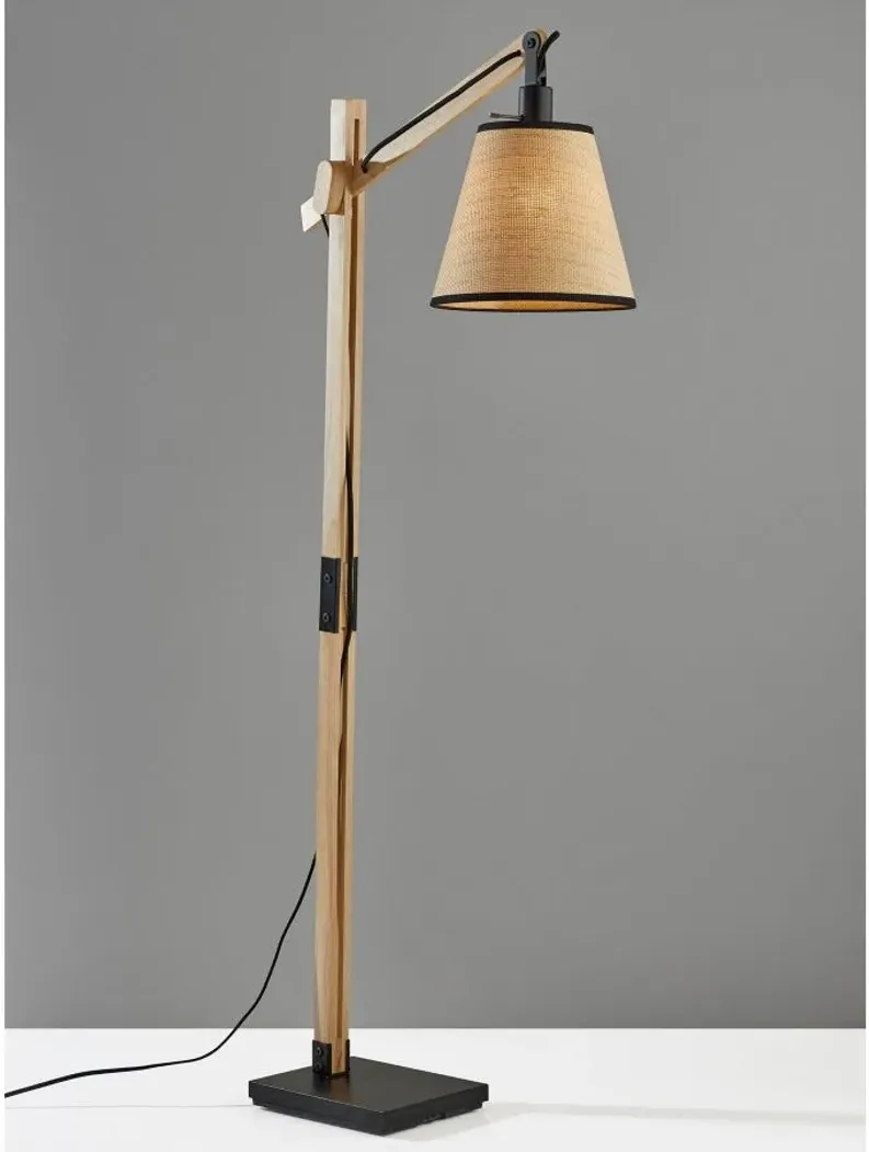 Walden Floor Lamp in Black Metal & Natural Wood by Adesso Inc