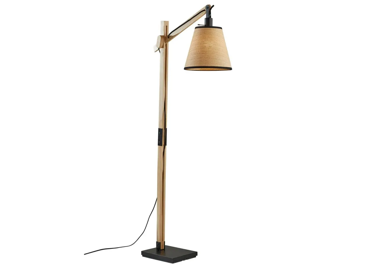 Walden Floor Lamp in Black Metal & Natural Wood by Adesso Inc