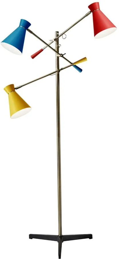Lyle 3-Arm Floor Lamp in Antique Brass & Primary Colors by Adesso Inc