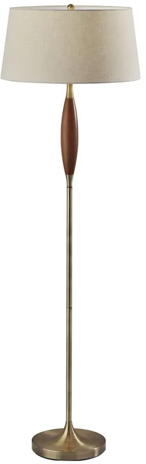 Pinn Floor Lamp in Antique Brass w. Walnut Wood by Adesso Inc