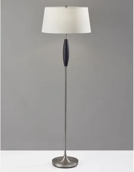 Pinn Floor Lamp in Brushed Steel w. Black Wood by Adesso Inc