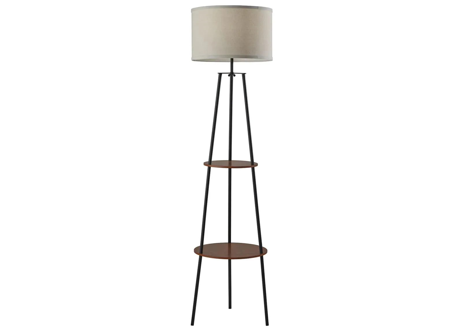 Sydney Shelf Floor Lamp in Black w. Walnut Wood Shelves by Adesso Inc