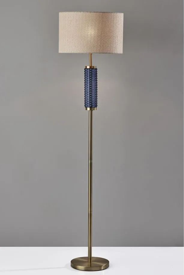 Delilah Glass Floor Lamp in Antique Brass & Blue Textured Glass by Adesso Inc