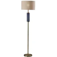 Delilah Glass Floor Lamp in Antique Brass & Blue Textured Glass by Adesso Inc
