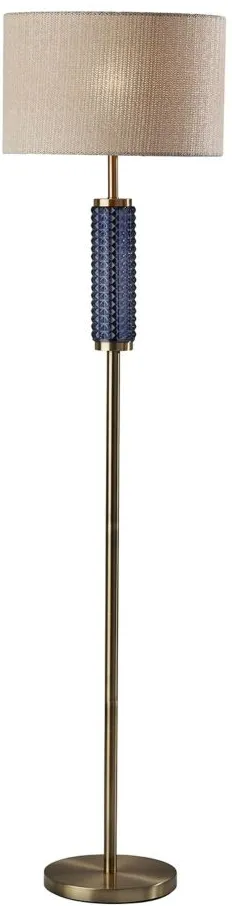 Delilah Glass Floor Lamp in Antique Brass & Blue Textured Glass by Adesso Inc