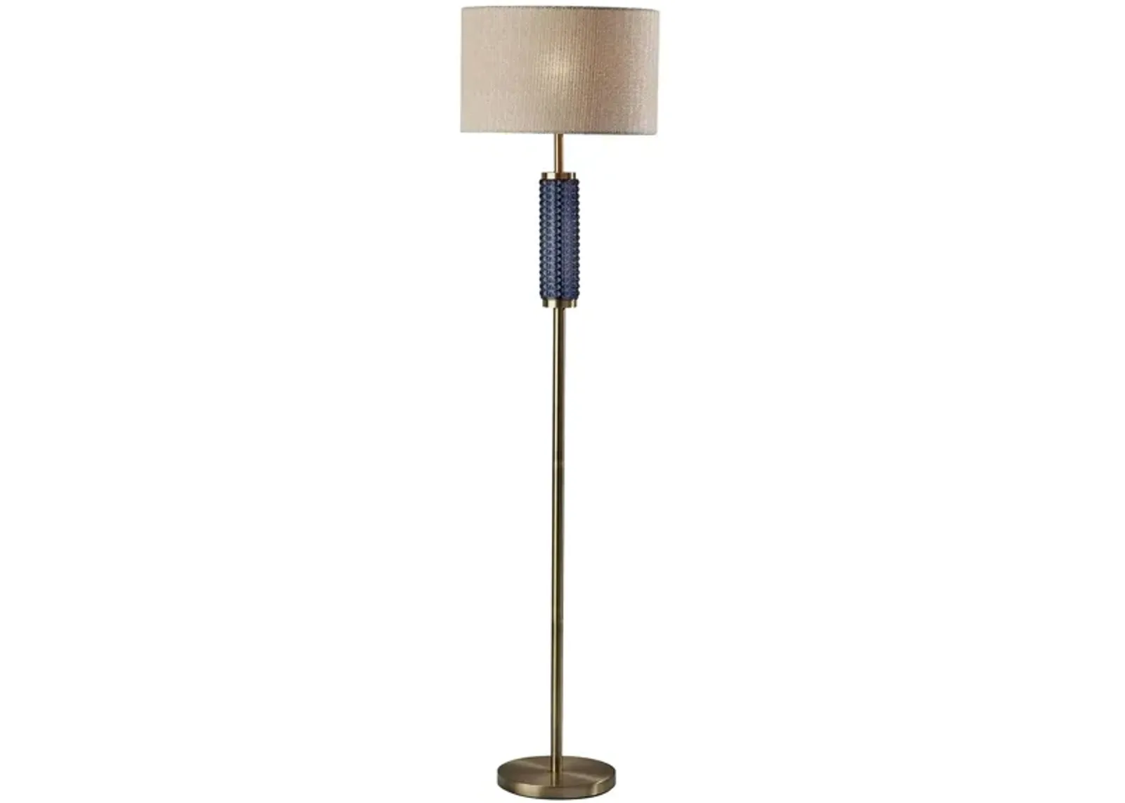 Delilah Glass Floor Lamp in Antique Brass & Blue Textured Glass by Adesso Inc