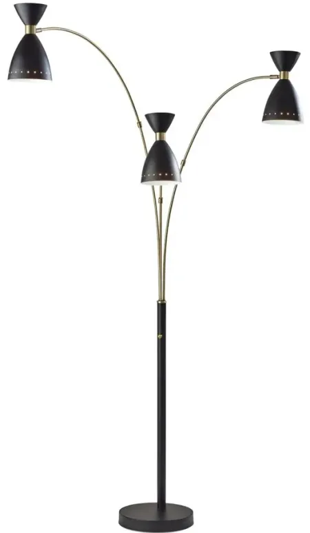 Oscar 3-Arm Arc Lamp in Black w. Antique Brass by Adesso Inc