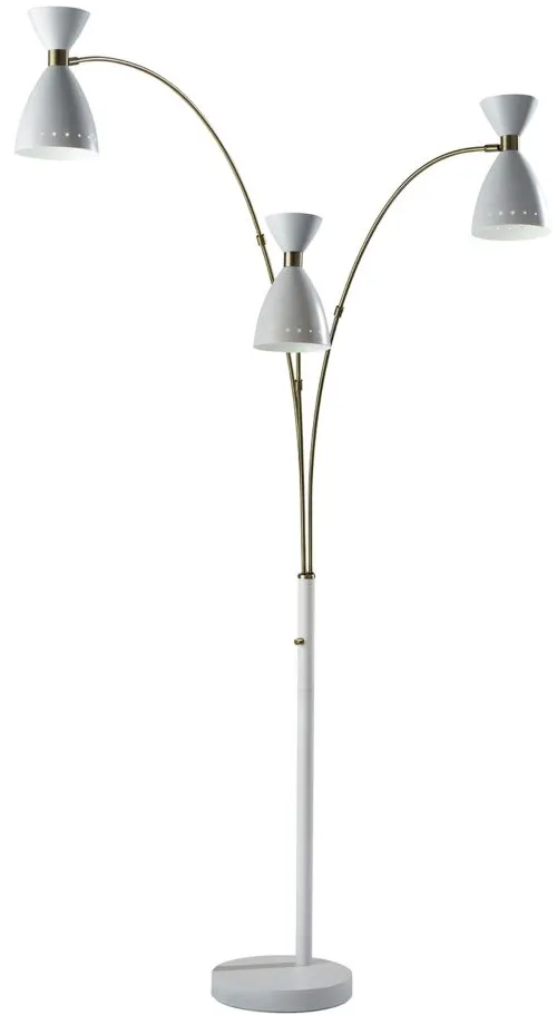 Oscar 3-Arm Arc Lamp in White w. Antique Brass by Adesso Inc