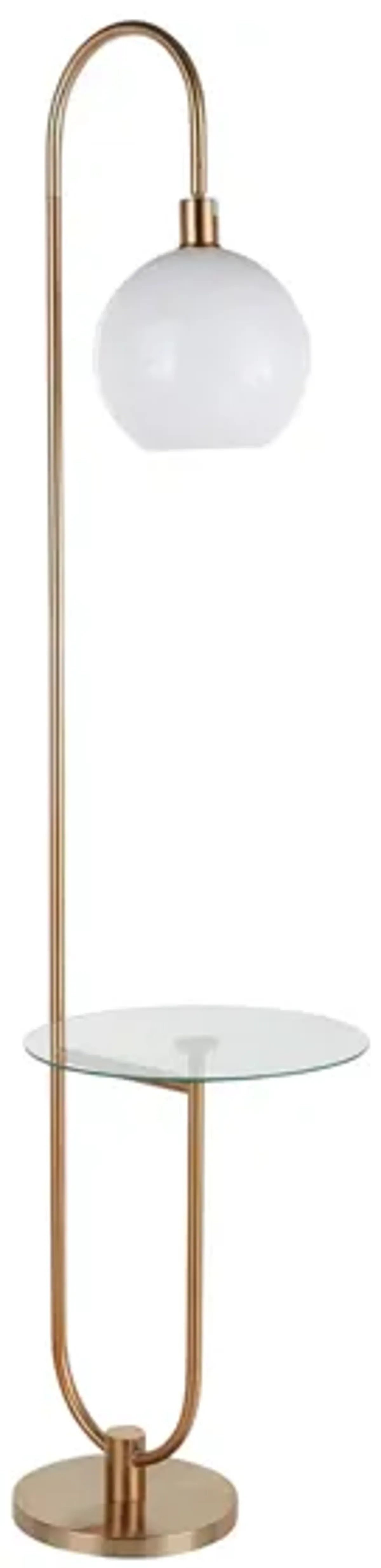 Trombone Floor Lamp with Table in Gold, Clear, White by Lumisource