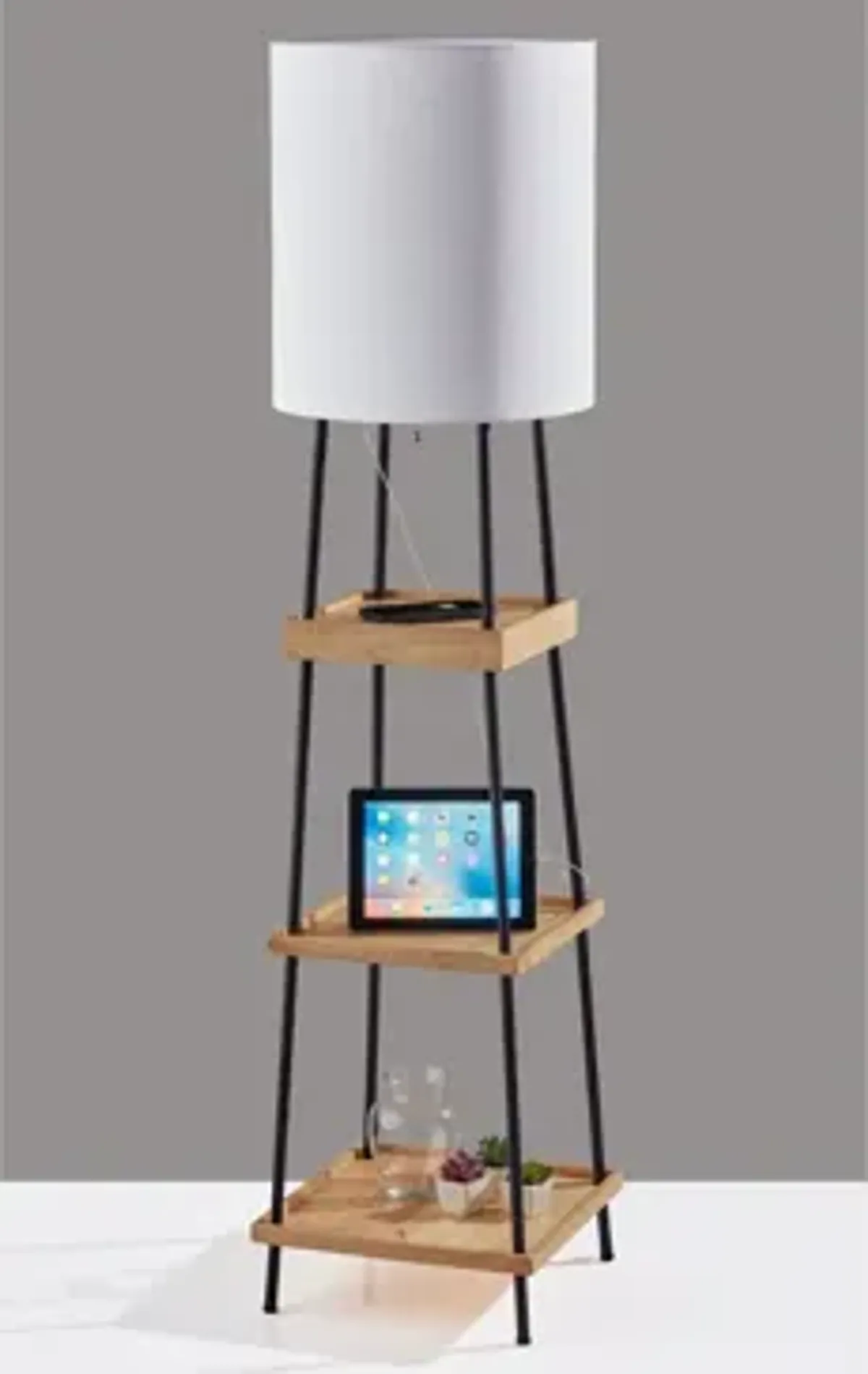 Henry Wireless Charging Shelf Floor Lamp in Black by Adesso Inc