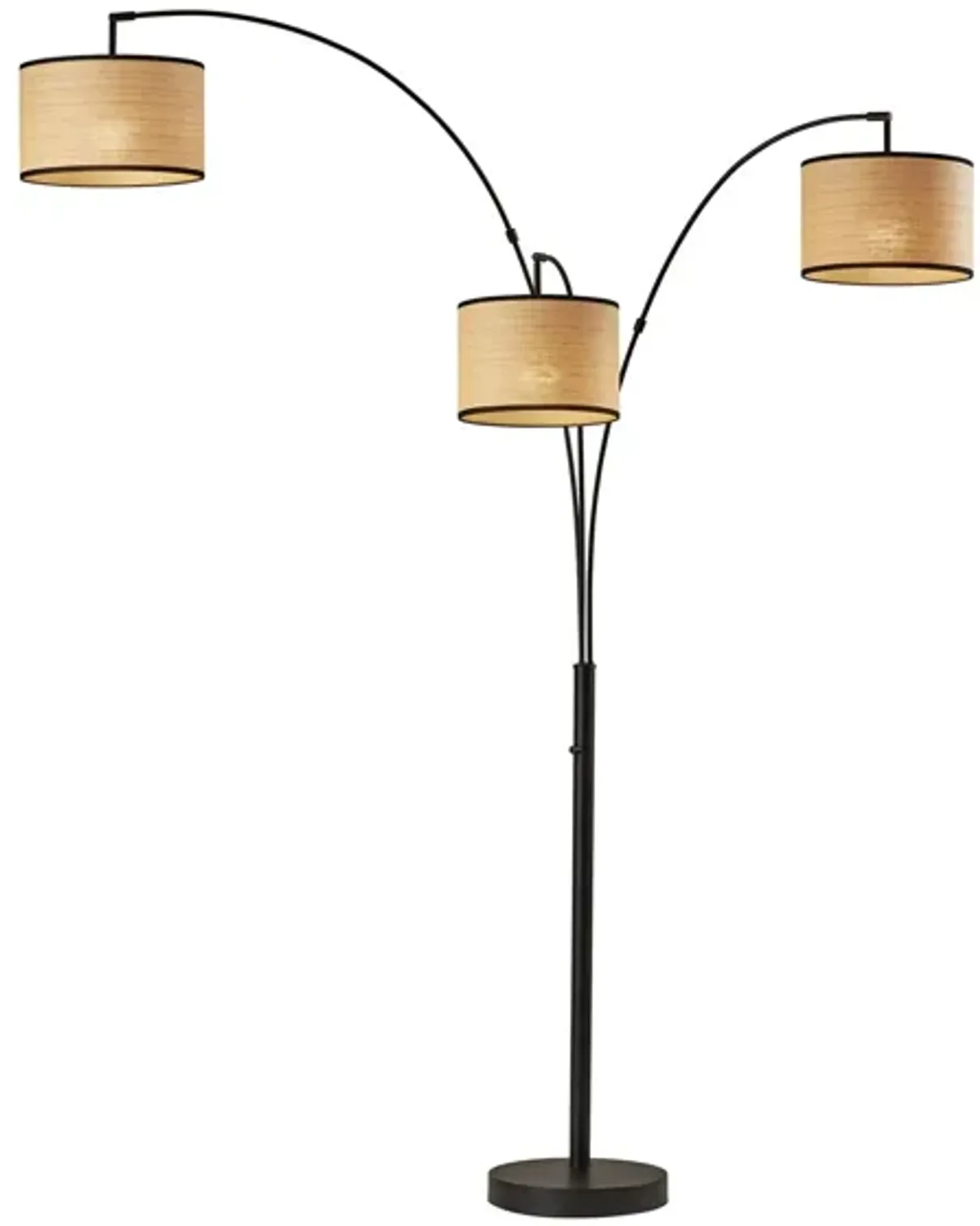 Bowery 3-Arm Arc Lamp in Black with Natural Shade by Adesso Inc