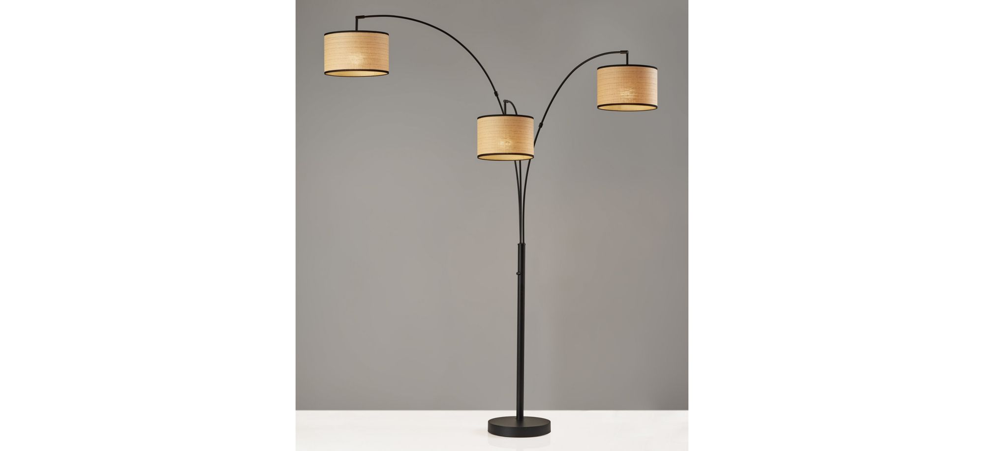 Bowery 3-Arm Arc Lamp in Black with Natural Shade by Adesso Inc