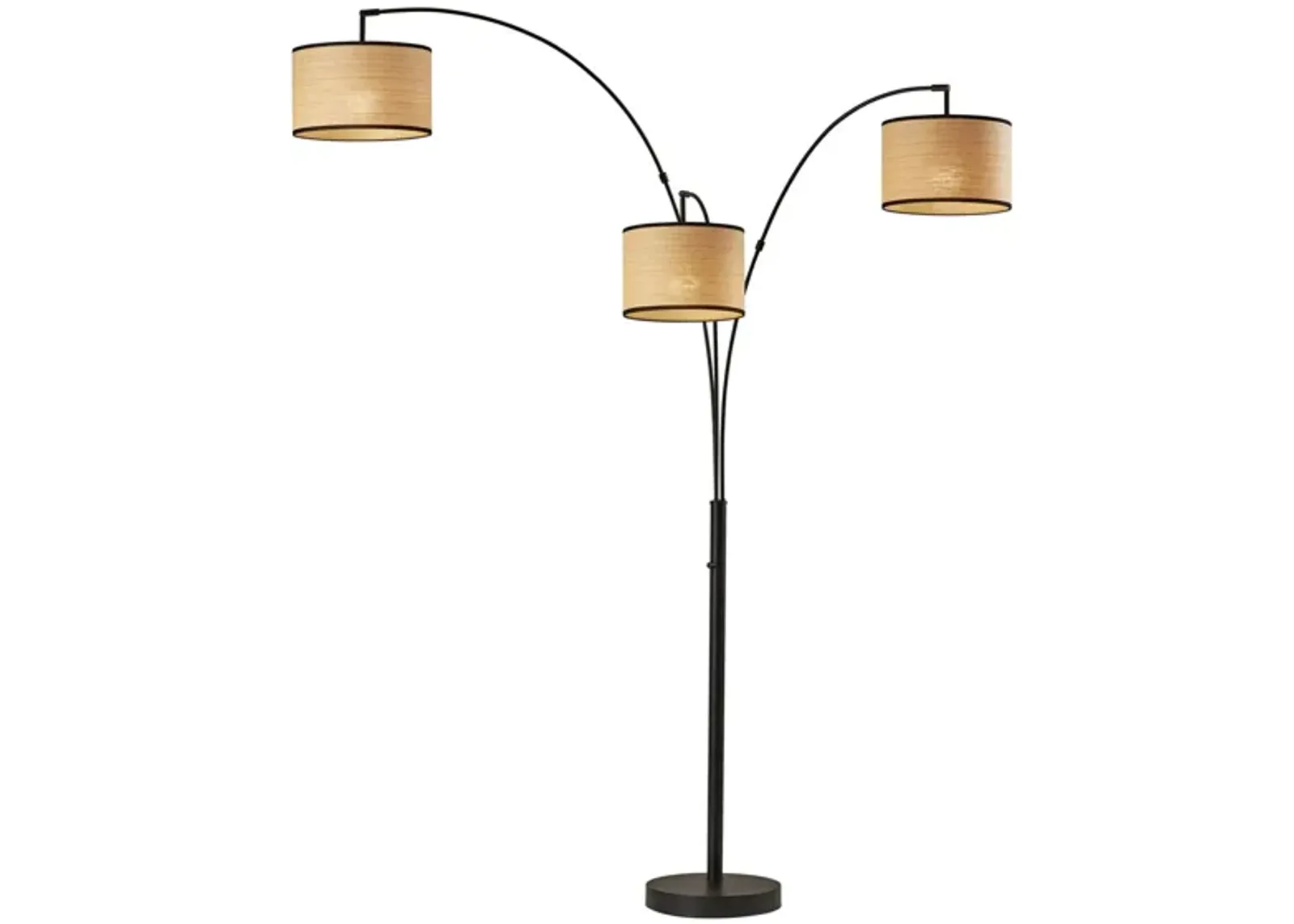 Bowery 3-Arm Arc Lamp in Black with Natural Shade by Adesso Inc