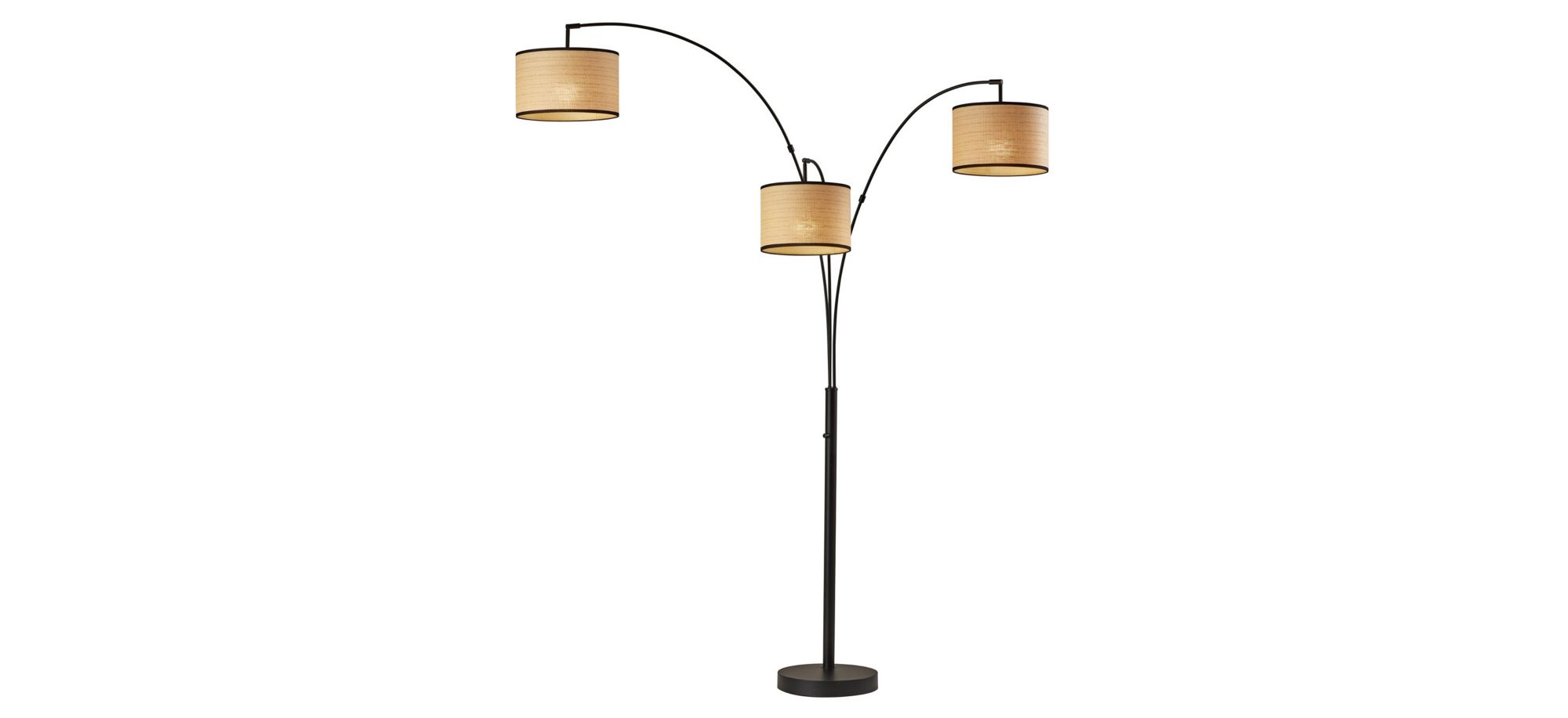 Bowery 3-Arm Arc Lamp in Black with Natural Shade by Adesso Inc