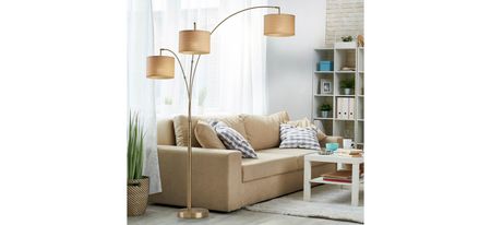 Bowery 3-Arm Arc Lamp in Antique Brass with Natural Shade by Adesso Inc