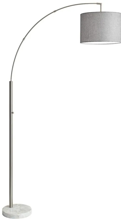 Bowery Arc Lamp in Brushed Steel with Gray Shade by Adesso Inc