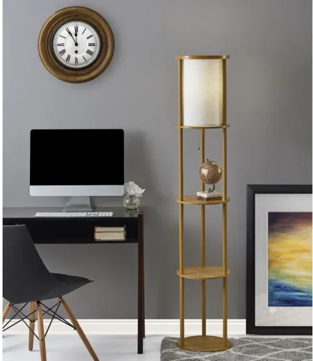 Stewart Round Shelf Floor Lamp in Natural by Adesso Inc