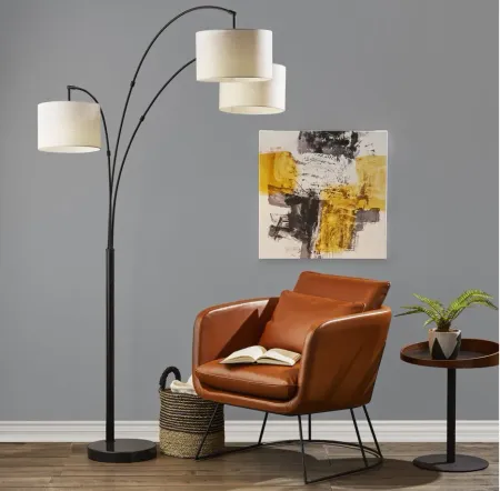 Bowery 3-Arm Arc Lamp in Black with White Shade by Adesso Inc