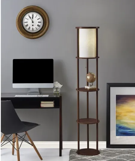 Stewart Round Shelf Floor Lamp in Walnut by Adesso Inc