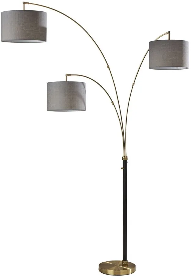 Bergen 3-Arm Arc Lamp in Black & Antique Brass by Adesso Inc
