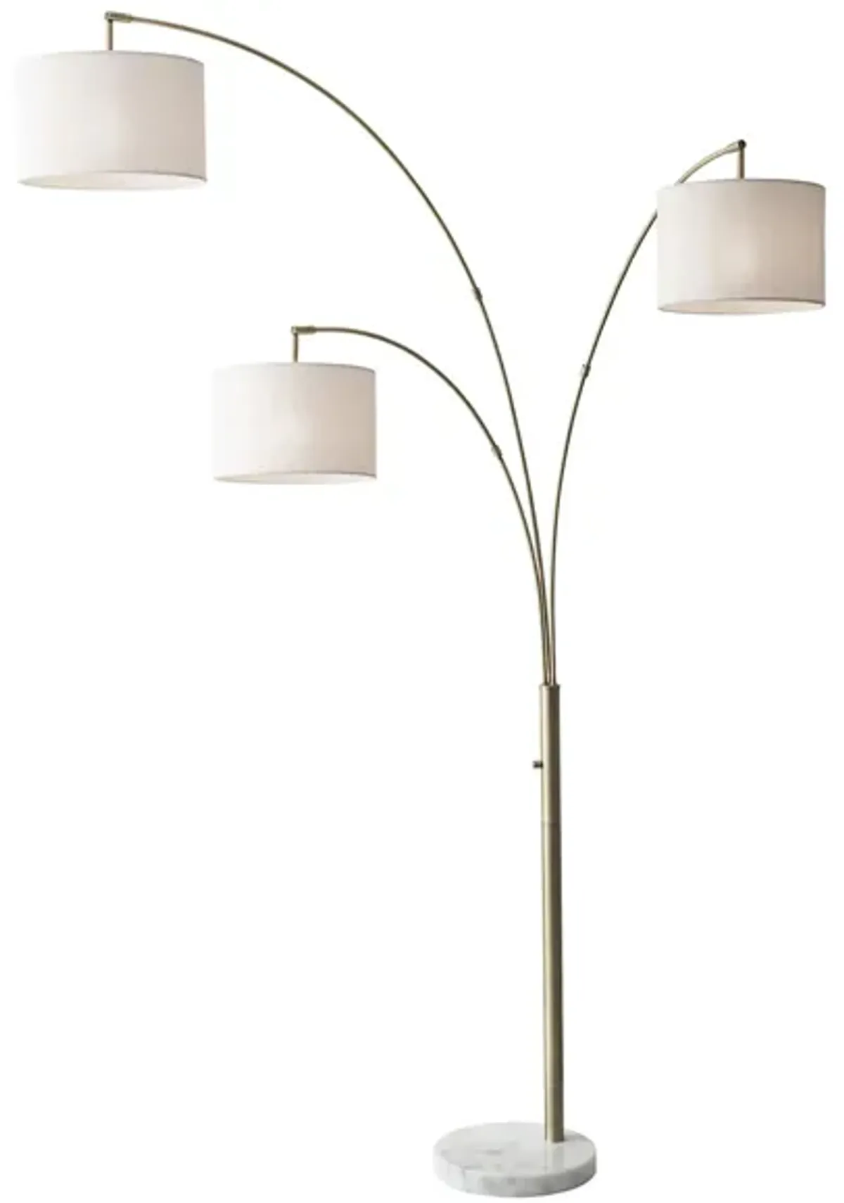 Bowery 3-Arm Arc Lamp in Antiqued Brass with White Shade by Adesso Inc