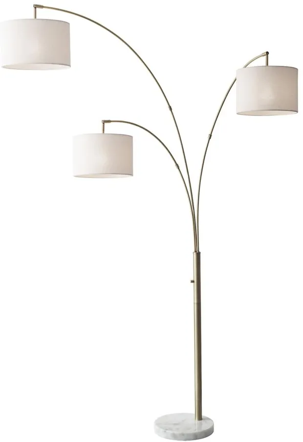 Bowery 3-Arm Arc Lamp in Antiqued Brass with White Shade by Adesso Inc