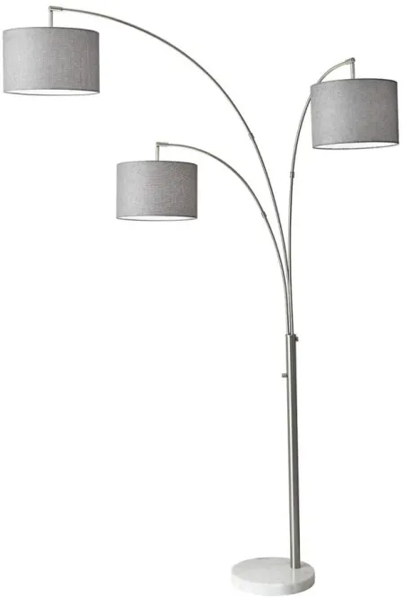 Bowery 3-Arm Arc Lamp in Brushed Steel with Gray Shade by Adesso Inc