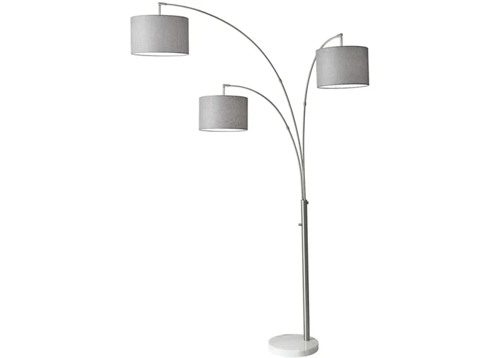 Bowery 3-Arm Arc Lamp in Brushed Steel with Gray Shade by Adesso Inc