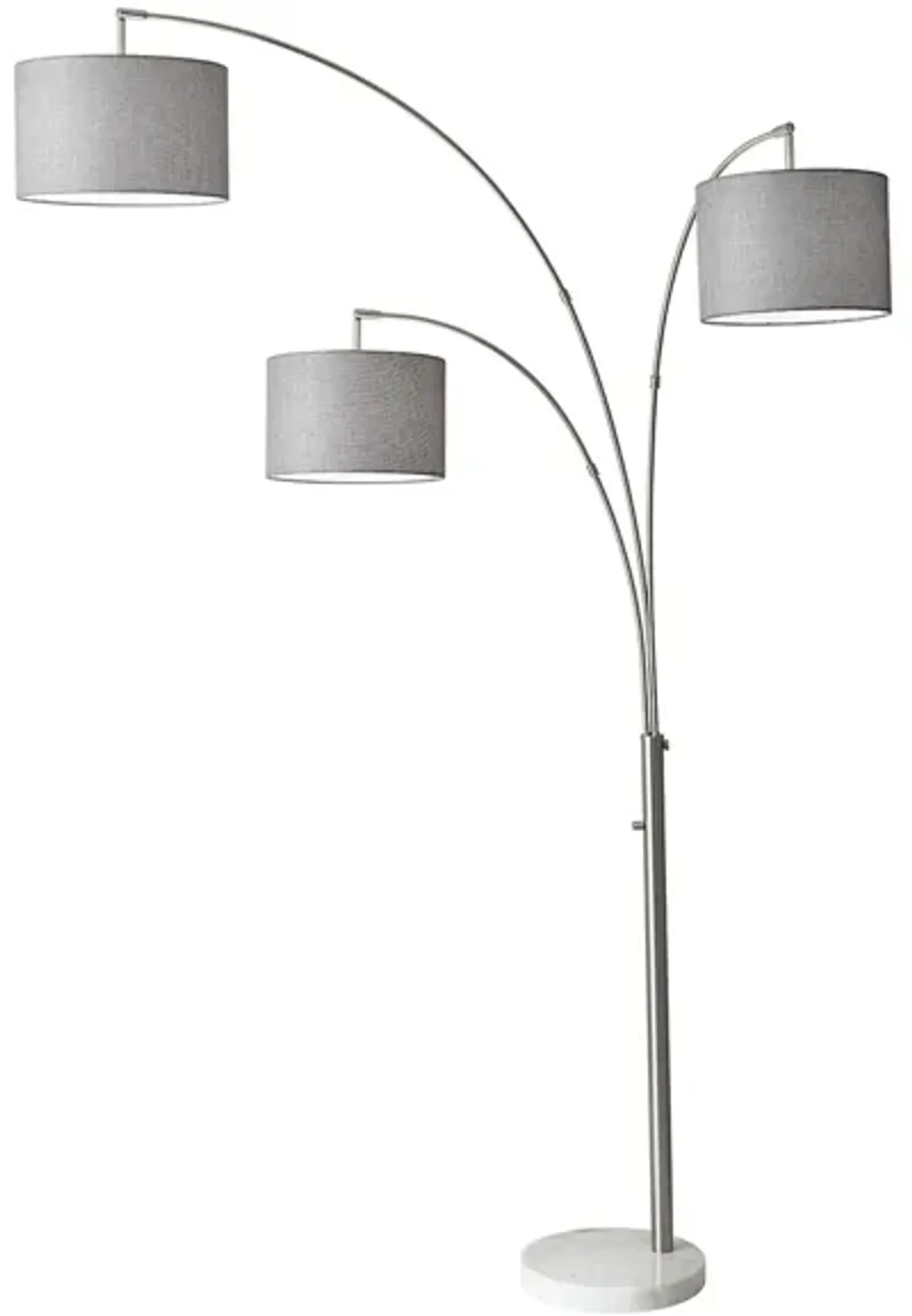 Bowery 3-Arm Arc Lamp in Brushed Steel with Gray Shade by Adesso Inc