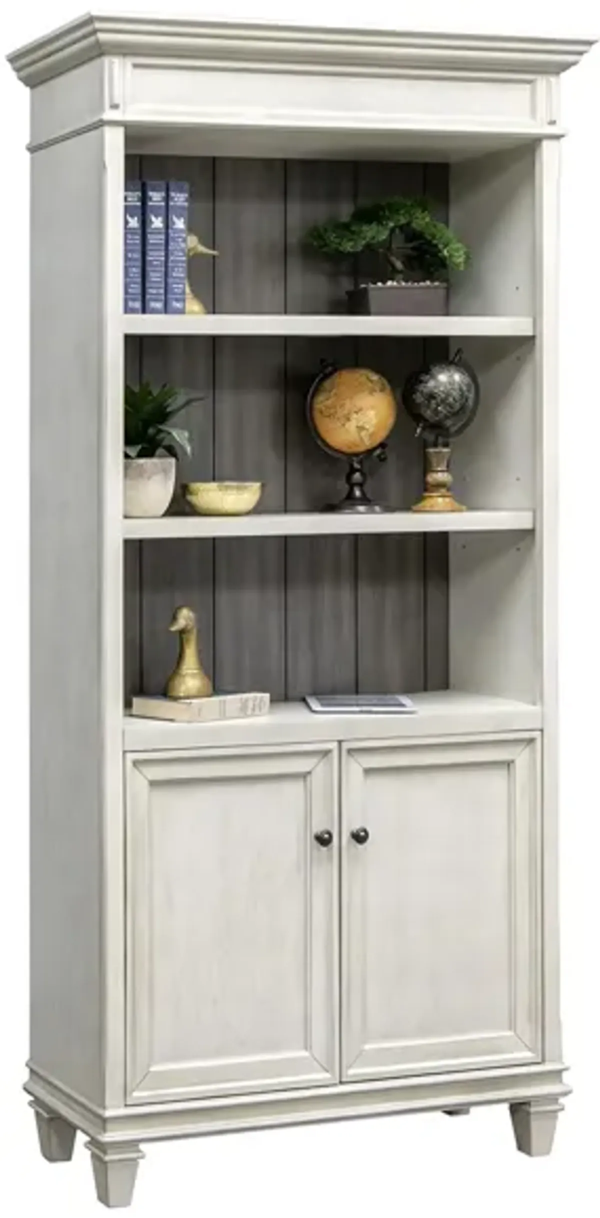 Hartford Bookcase w/ Doors in White/Gray by Martin Furniture