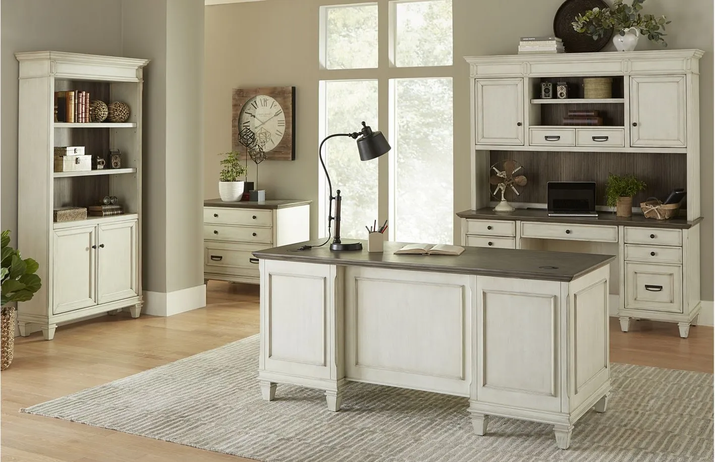 Hartford Bookcase w/ Doors in White/Gray by Martin Furniture