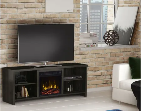 Zara 65" TV Stand with Electric Fireplace in Black Walnut by Twin-Star Intl.