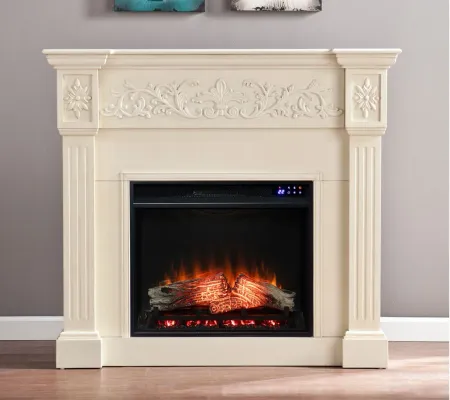 Holt Touch Screen Fireplace in White by SEI Furniture