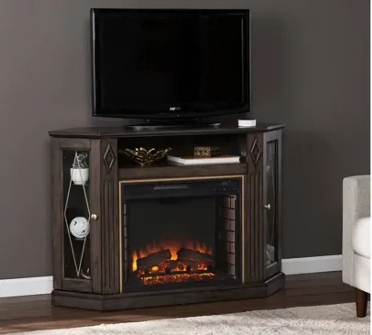 Blackburn Corner Media Fireplace in Brown by SEI Furniture