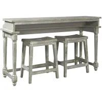 Hinsdale Console Bar Table w/ Two Stools in Greywood by Aspen Home