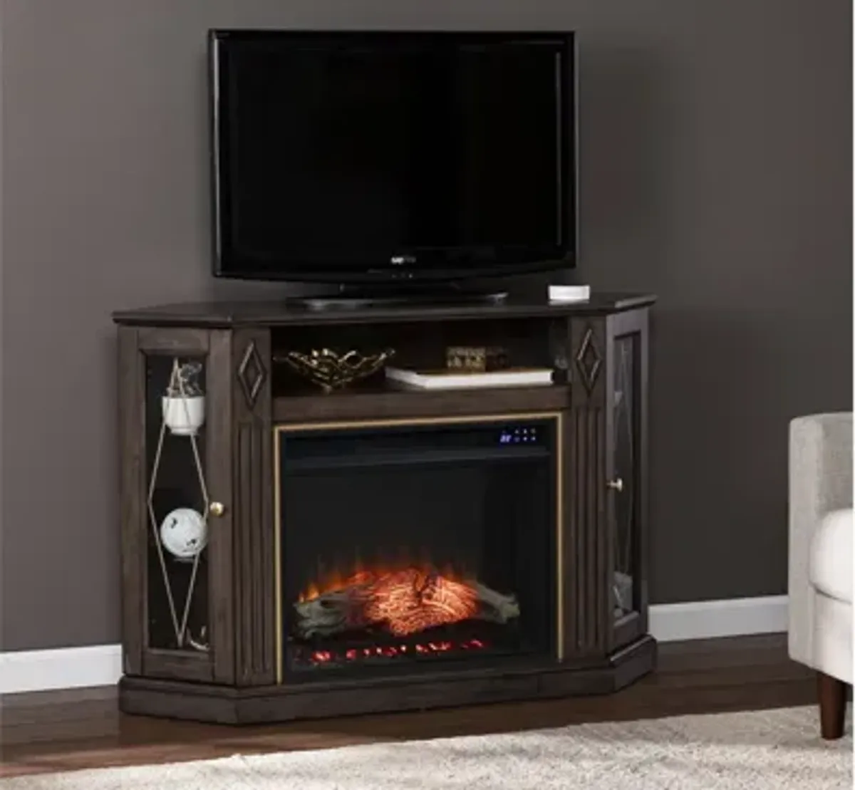 Blackburn Touch Screen Corner Media Fireplace in Brown by SEI Furniture