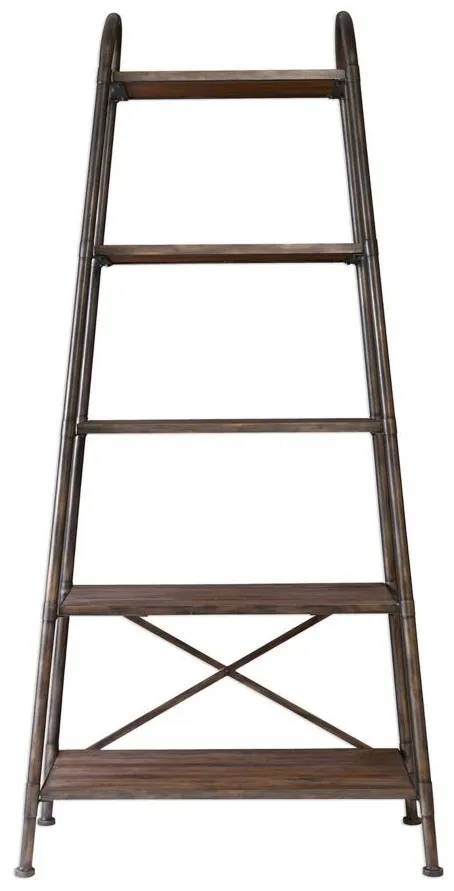 Zosar Etagere in Brushed Steel / Warm Walnut by Uttermost