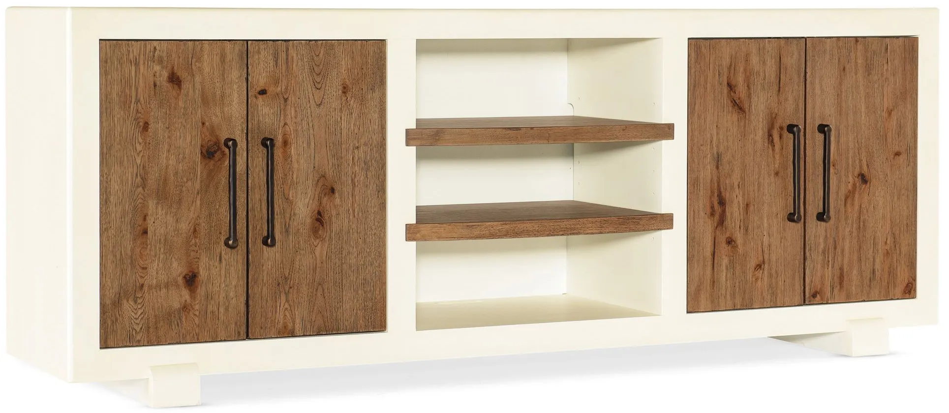 Big Sky 4-Door Entertainment Console in Avalanche white finish with Vintage Natural by Hooker Furniture