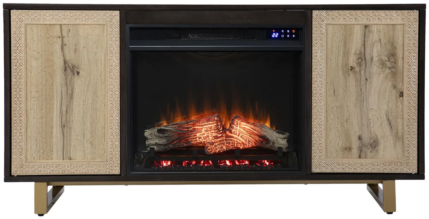 Poynton Touch Screen Fireplace Console in Brown by SEI Furniture