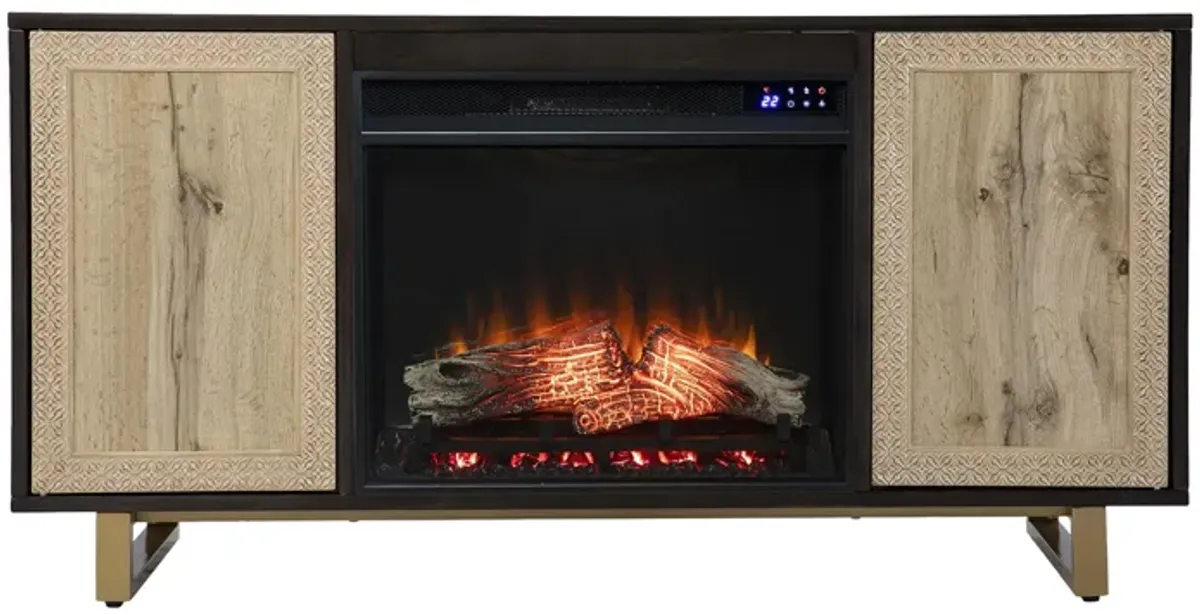 Poynton Touch Screen Fireplace Console in Brown by SEI Furniture