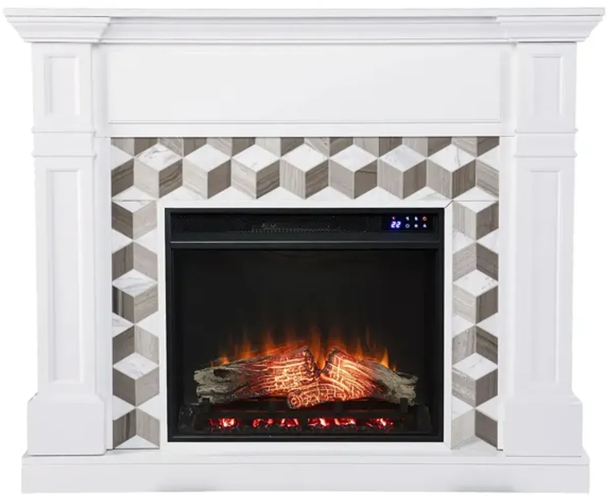 Enright Touch Screen Fireplace in White by SEI Furniture