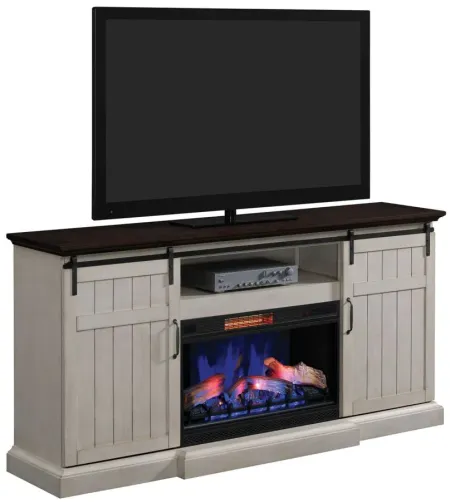 Cabaret 78" TV Console w/ Electric Fireplace in Weathered White by Twin-Star Intl.