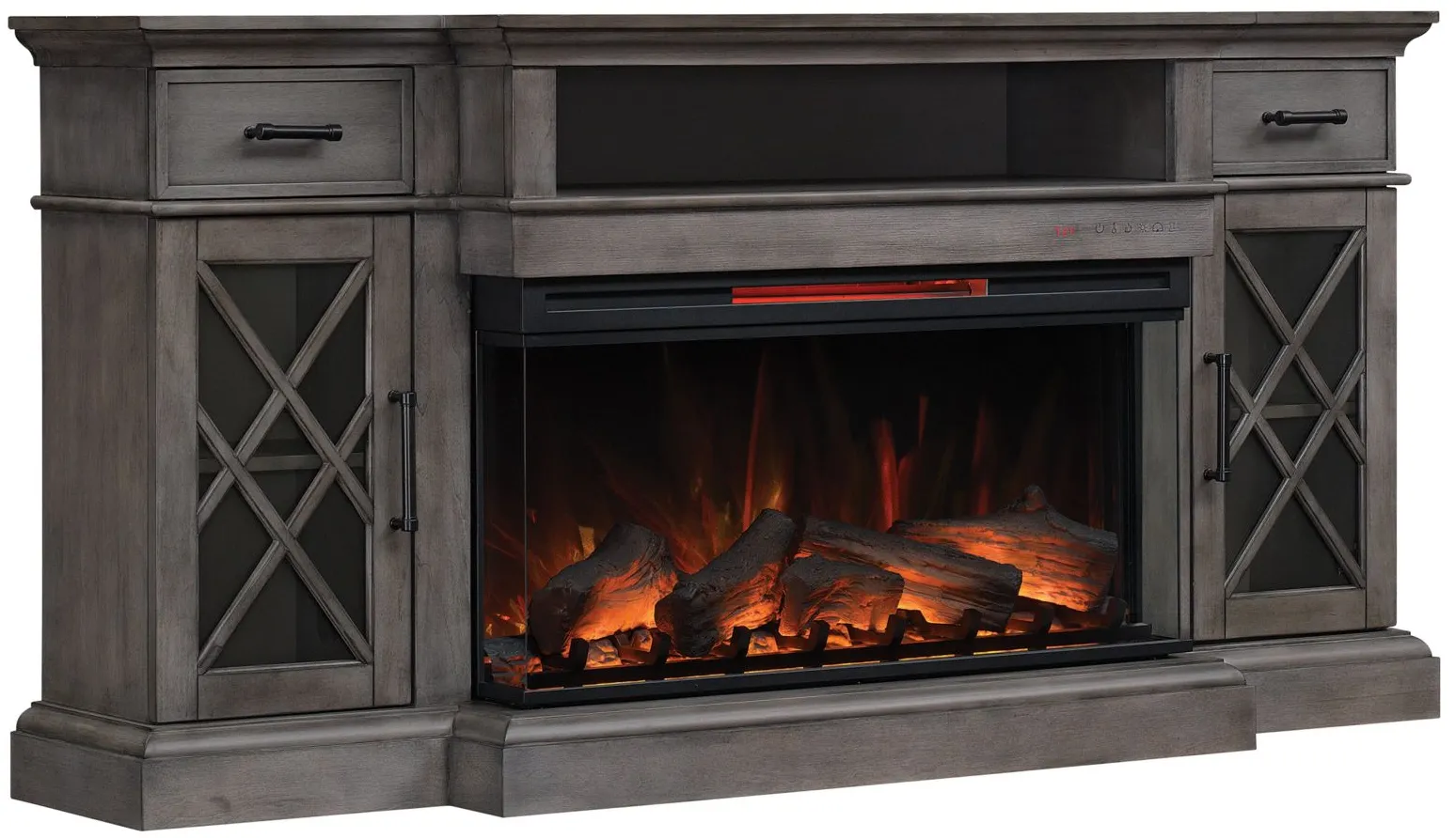 Hamilton 70" TV Console w/ Electric Fireplace in Weathered Gray by Twin-Star Intl.