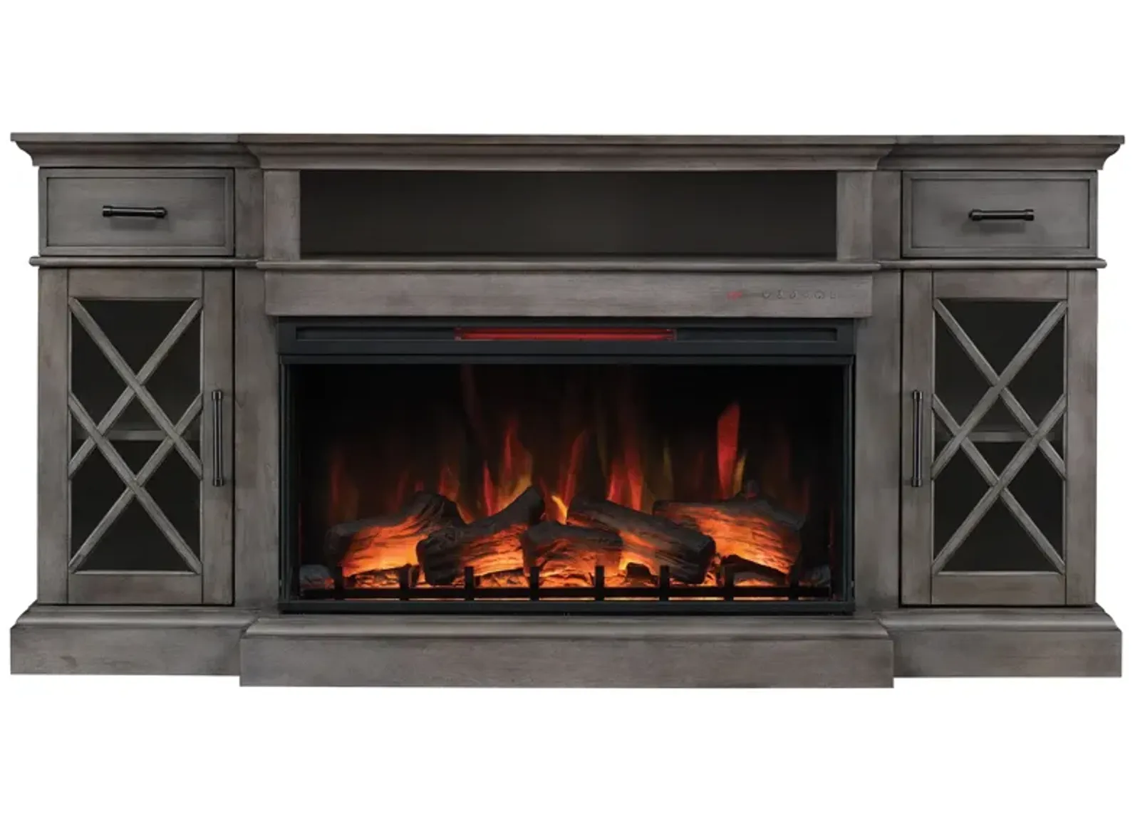 Hamilton 70" TV Console w/ Electric Fireplace in Weathered Gray by Twin-Star Intl.