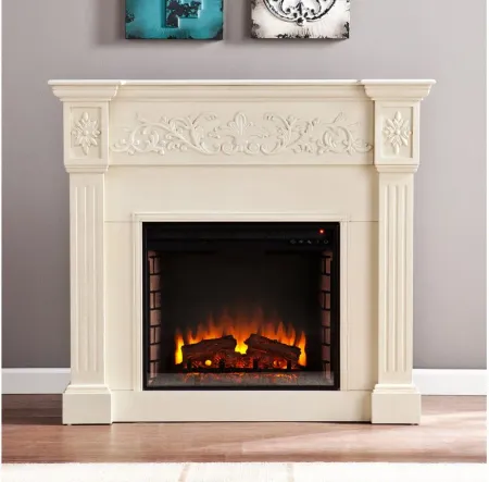Holt Calvert Carved Electric Fireplace in Ivory by SEI Furniture