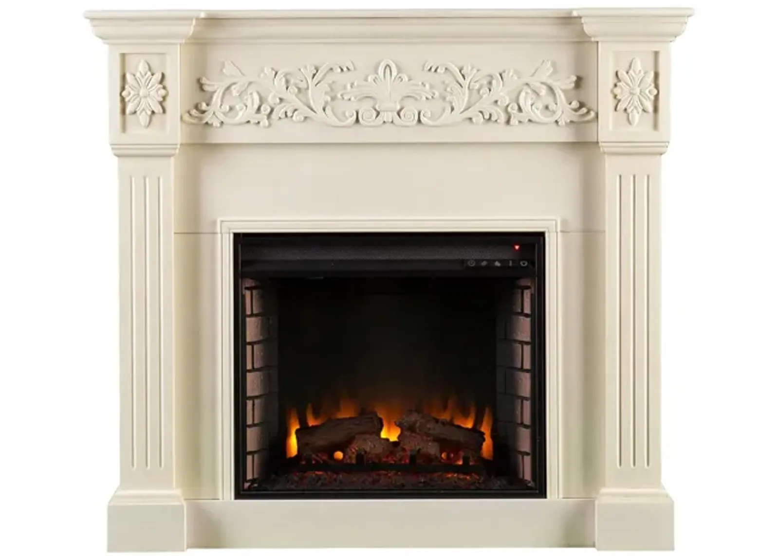 Holt Calvert Carved Electric Fireplace in Ivory by SEI Furniture