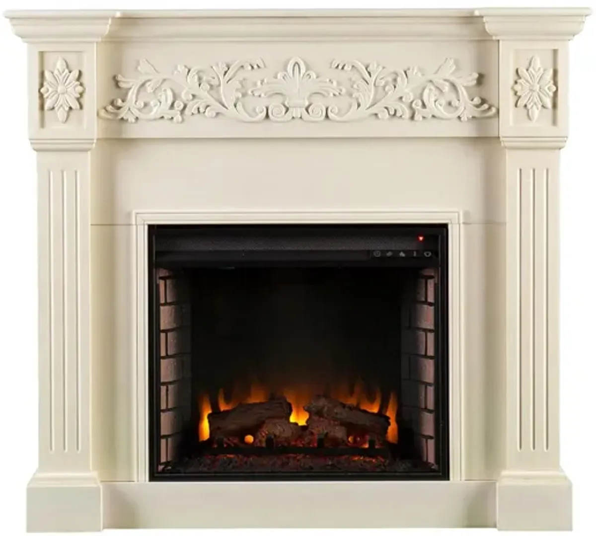 Holt Calvert Carved Electric Fireplace in Ivory by SEI Furniture