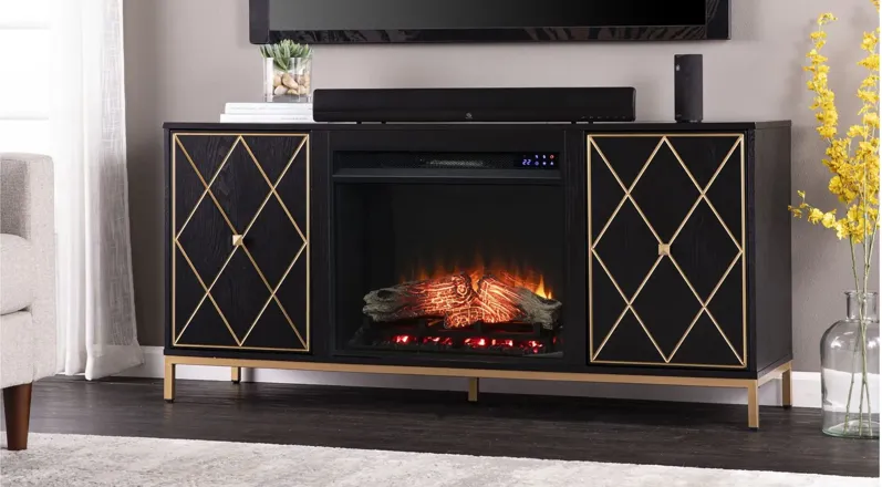 Nelson Touch Screen Fireplace Console in Black by SEI Furniture