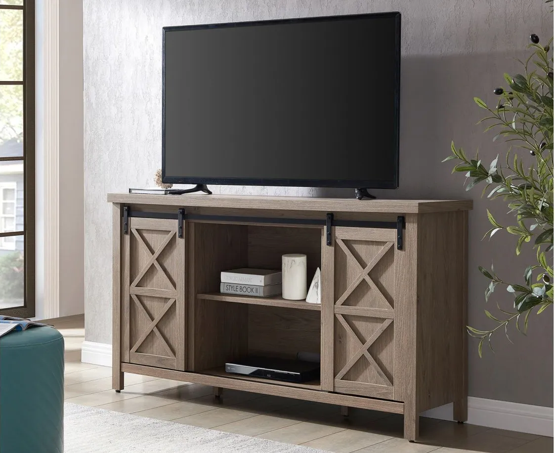 Elmwood TV Stand in Antiqued Gray Oak by Hudson & Canal