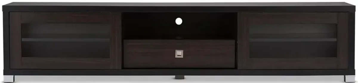 Beasley 70-Inch TV Cabinet with 2 Sliding Doors and Drawer in Dark Brown by Wholesale Interiors